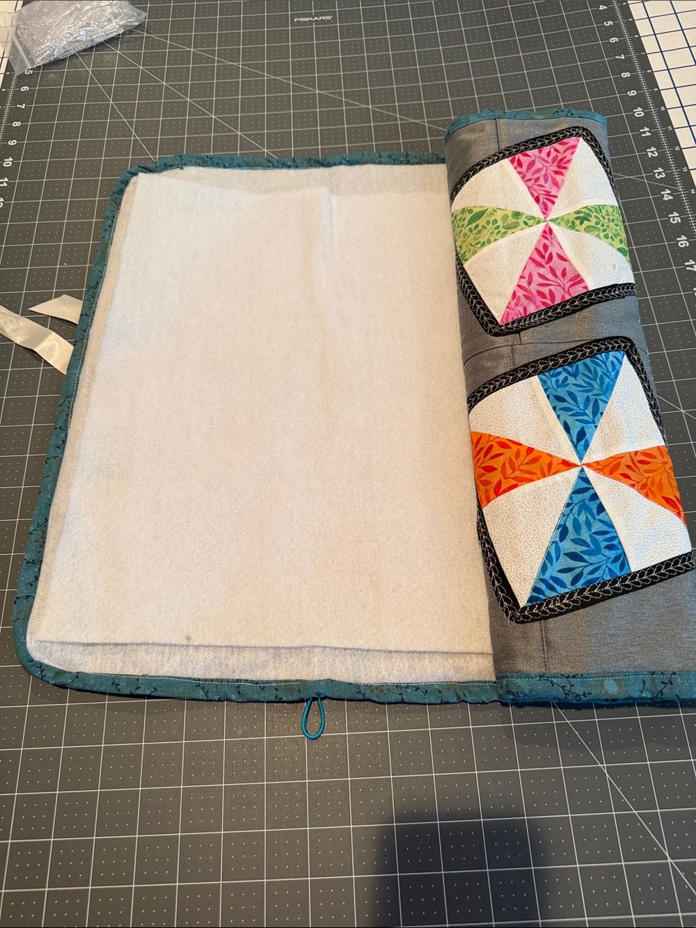 Project Handmade Quilted Roll-Up Organizer - Teal Gray Patchwork - Picture 5 of 13